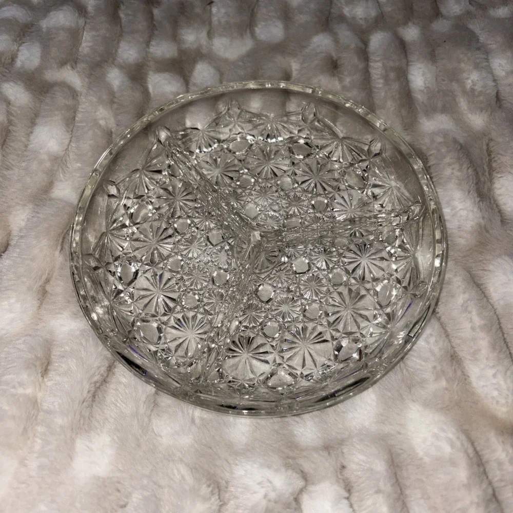 Vintage Pressed Clear Platter Indiana Glass Button Daisy Divided Relish Dish